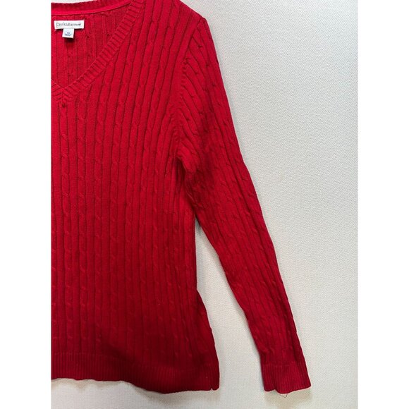 Croft & Barrow Womens V-Neck Sweater Medium Red Cable Knit Cozy Casual Pullover - Picture 6 of 13